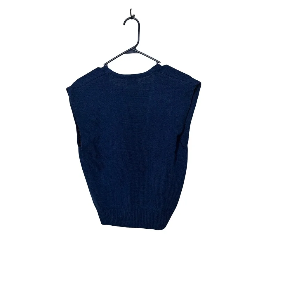 Bedford Fair Vintage Navy Blue Knit Sweater Vest V-Neck Sleeveless M